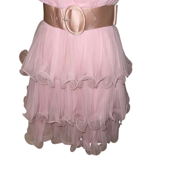 Miss Elliette California Vintage Womens Dress Size Small Pink Chiffon Tiered - Picture 7 of 16